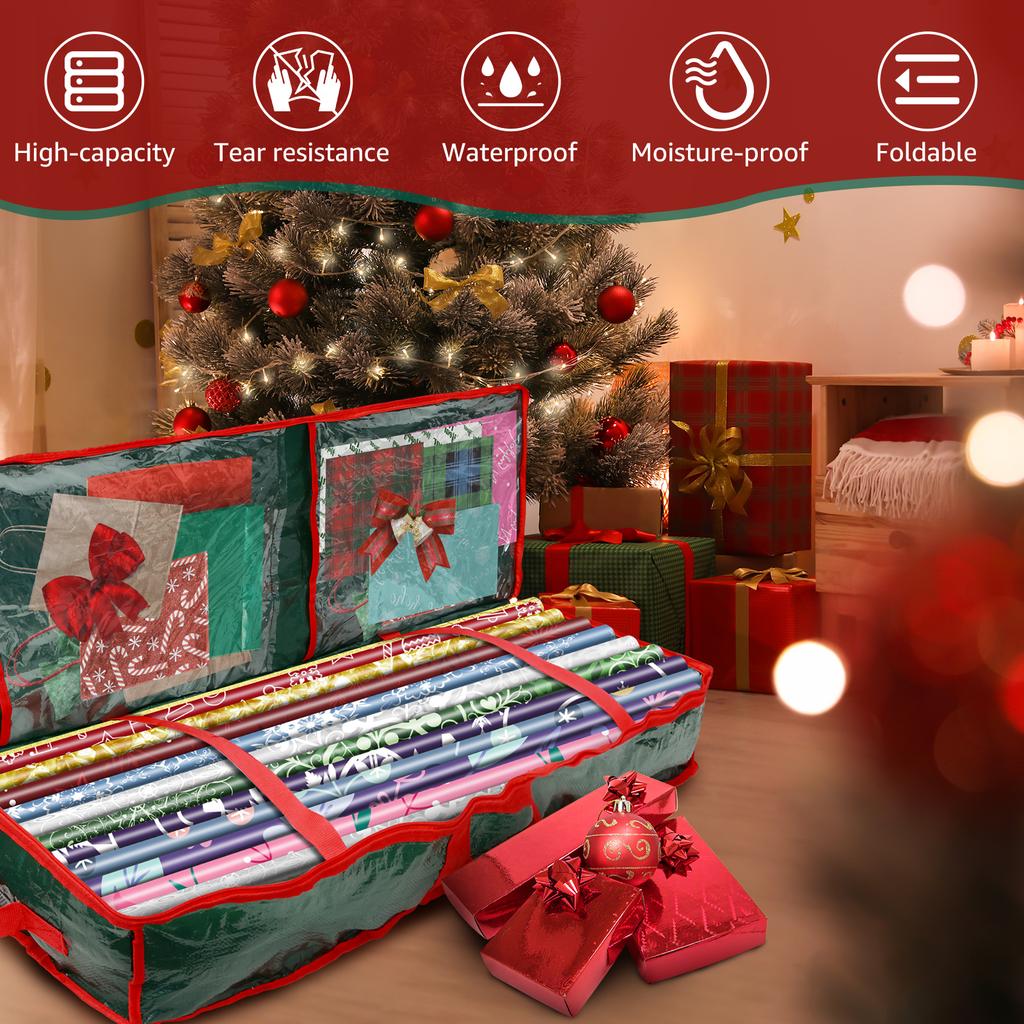 Контейнер для хранения оберточной бумаги большой вместимости, органайзер для подарочной упаковки, водонепроницаемая сумка для хранения рождественской оберточной бумаги, складной