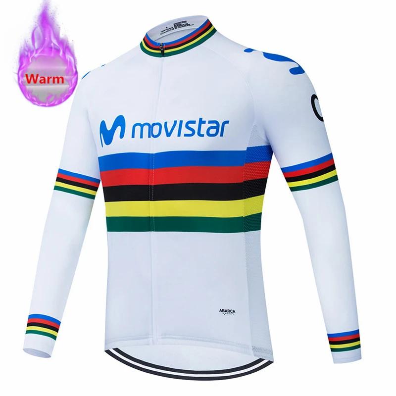 Movistar Racing Thermal Fleece Cycling Jersey Set Bicycle Bib Shorts Bike Clothing Ropa Maillot Ciclismo Hombre Bicicleta Kit