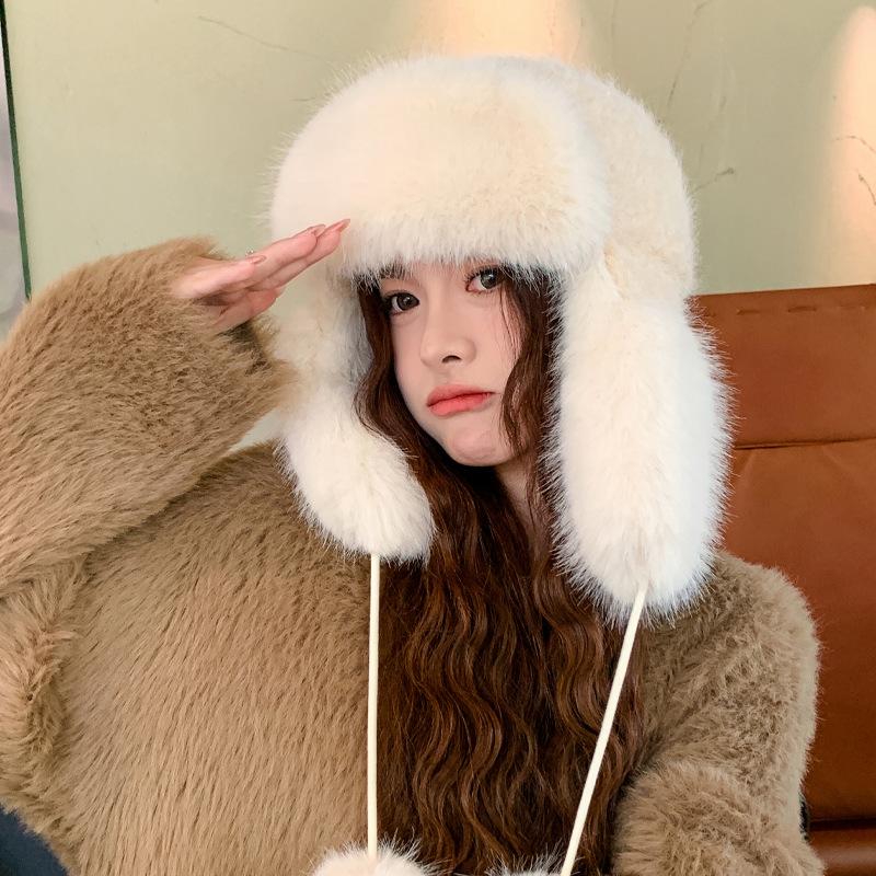 Зимняя шапка из искусственного норкового пуха, женская, милая шапка-ушанка с помпоном, зимняя, теплая, утолщенная, с защитой ушей, новая