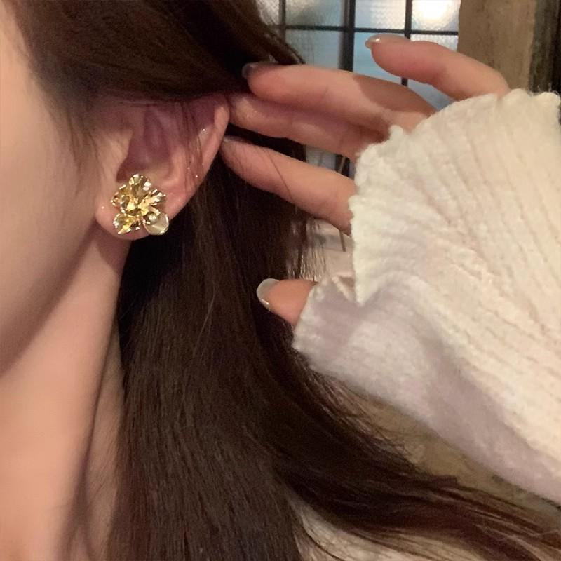 Серьги в виде цветка кошачьего глаза из металла в корейском стиле для женщин - высококачественный 3D-дизайн