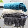 Teal Knitted Decorative Throw Blankets for Couch Bedroom and Officeroom Textured Soft and Warm Gift Big Knit Blanket with Tassel