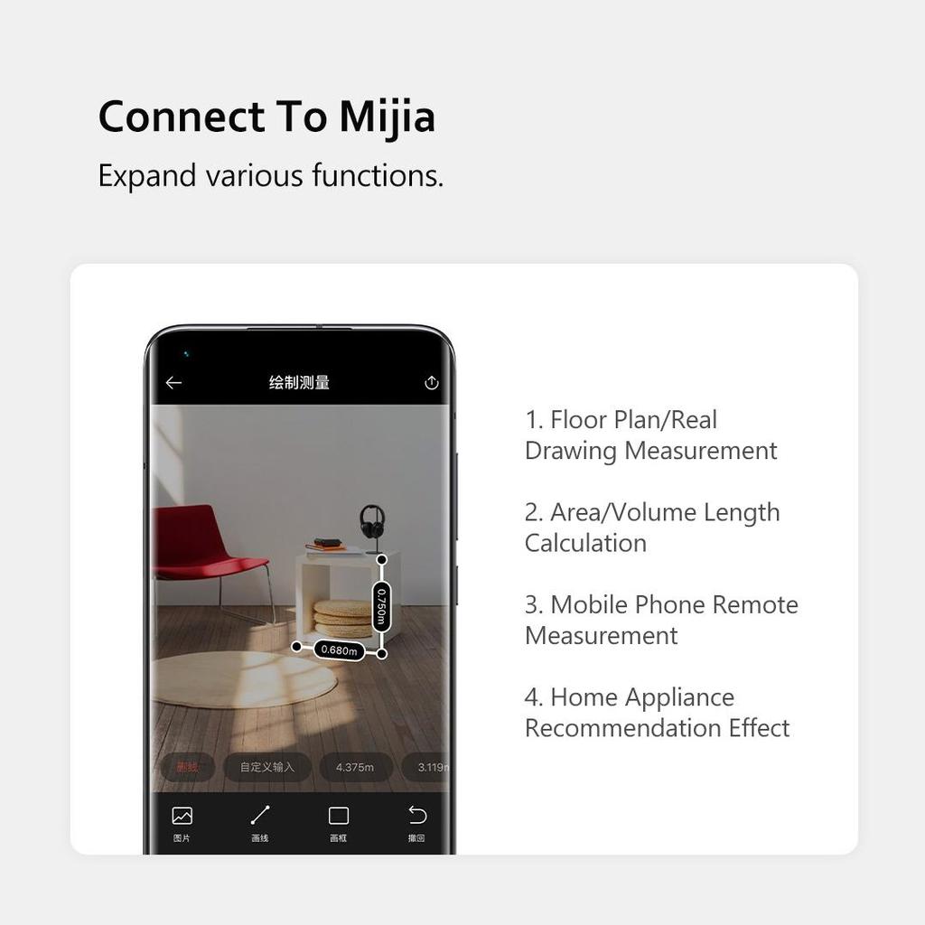 Умный лазерный дальномер Xiaomi Mijia, рулетка, цифровой дальномер, профессиональное хранилище данных, работает для приложения Mijia