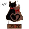 Indoor Entryway Decoration Wooden Hanging Welcome Door Romantic Front Sign for Cat Couple Valentine's Day