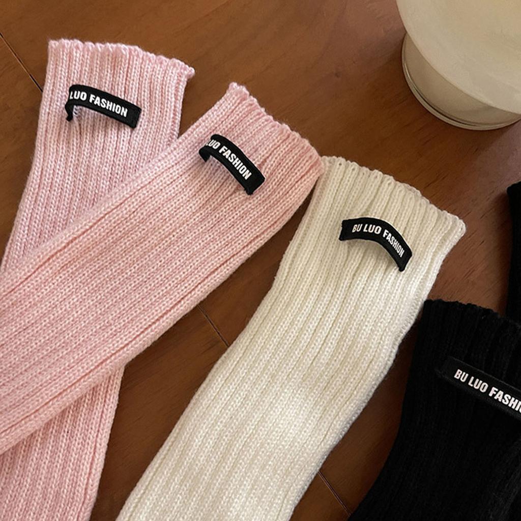 Winter Knit Trumpet Edge Trim Long Sleeve Arm Warmer Women Fingerless Gloves Thicken Outdoor Cycling Skiing Gloves