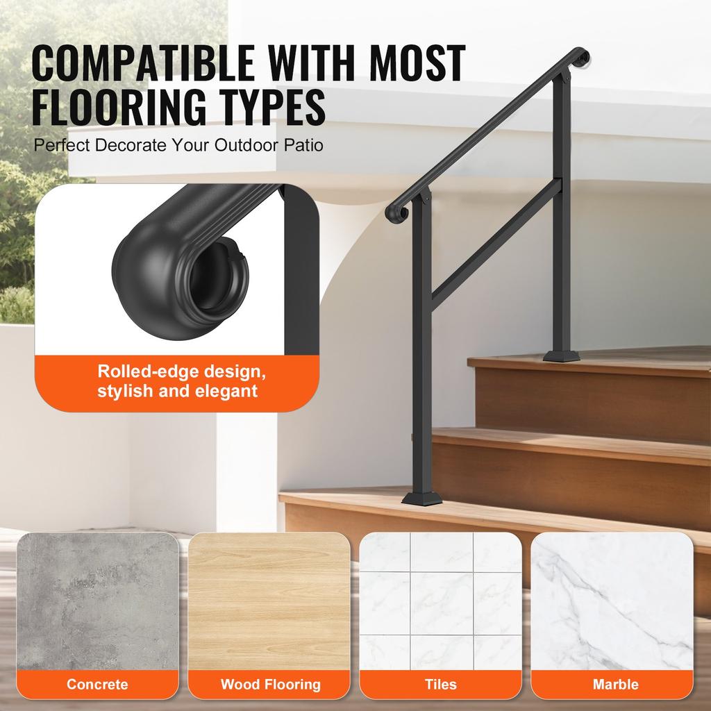 VEVOR Handrails for Outdoor Steps, 2-3 Step Stair Hand Rail & Indoor Railing Kit, Railings for Outside Steps with Installation Kit