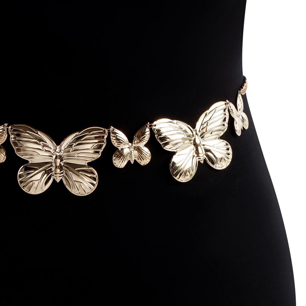 Women's Simple Metal Butterfly Pendant Waist Chain, Belt Summer Butterfly Body Chain, Trendy Link Belly Chain Belt Bikini Waist Body Jewelry