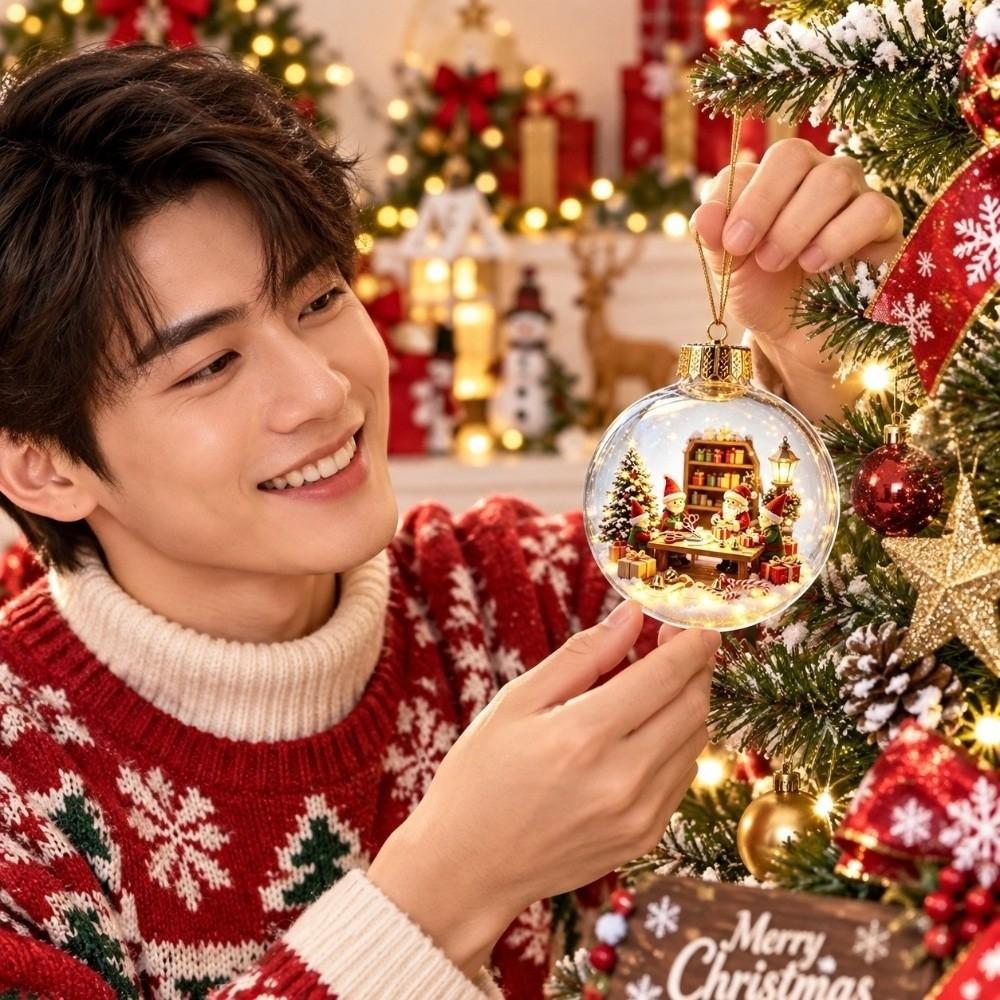 Transparent 3D Acrylic Pendant 2D Flat Pattern Clear Sphere Bauble Holiday Tree Decor Kids Gifts