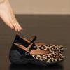 Summer New Soft Sole Flat Shoes Women Fashion Round Head Shallow Mouth Leopard Print Cow Suede Set Foot Non-slip Single Shoes