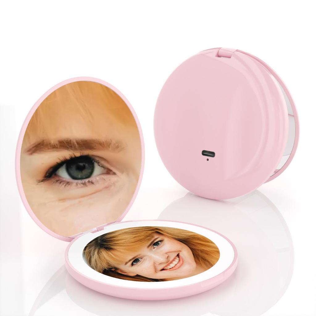 Портативное двустороннее зеркало для макияжа со светодиодной подсветкой, 10-кратное увеличение, складное, с подсветкой для гостиной