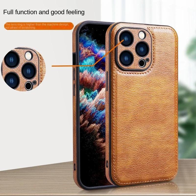 Роскошный кожаный чехол для iPhone 16 15 14 13 12 11 Pro Max X XR XS 7 8 Plus SE Business Camera Frame Protection Cover