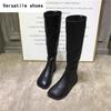 Street Style Stretch Women Knee High Boots Fashion Elegant Square Toe Shoes Women's Modern Flats Long Booties