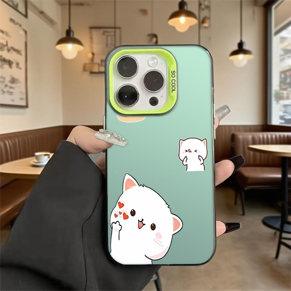 Милый белый кот мультяшный чехол для телефона для Iphone 16 15 14 13 12 11 Pro Max/Mini Ударопрочный Защита от царапин Премиум Жесткий чехол