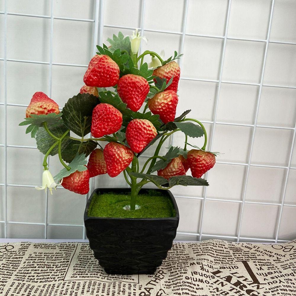 Lifelike Artificial Strawberry Berry Branch Plastic Simulation Plant Fruit Table Center Layout