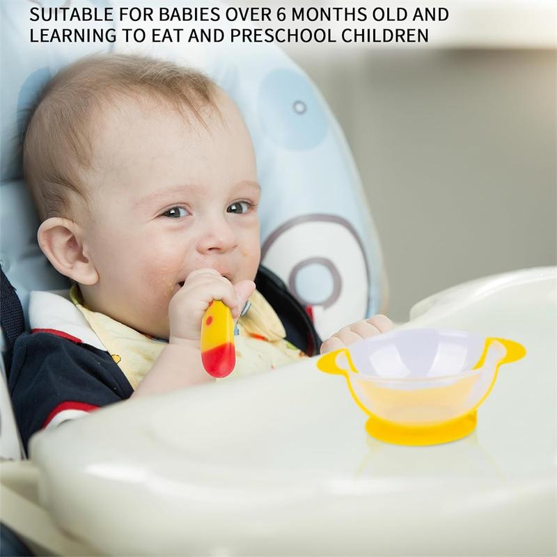 Детские миски с присоской, крышкой с защитой от проливания, ложкой с датчиком температуры, чашей бинаурального дизайна (Пакет из 3)