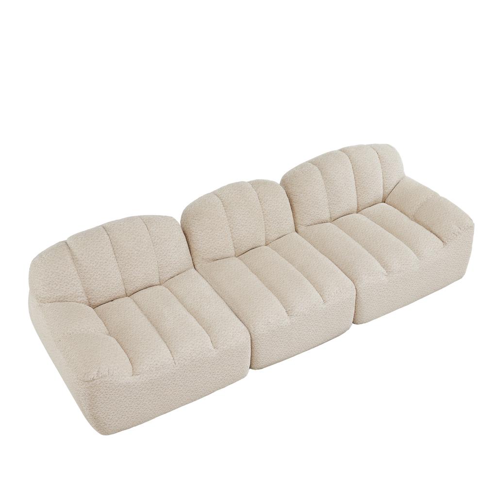 3-Seater Modular Sofa, Boneless Design made of 32D High-Density Foam, Deep Seat, Ideal for Living Room, Soft Fabric, Beige White