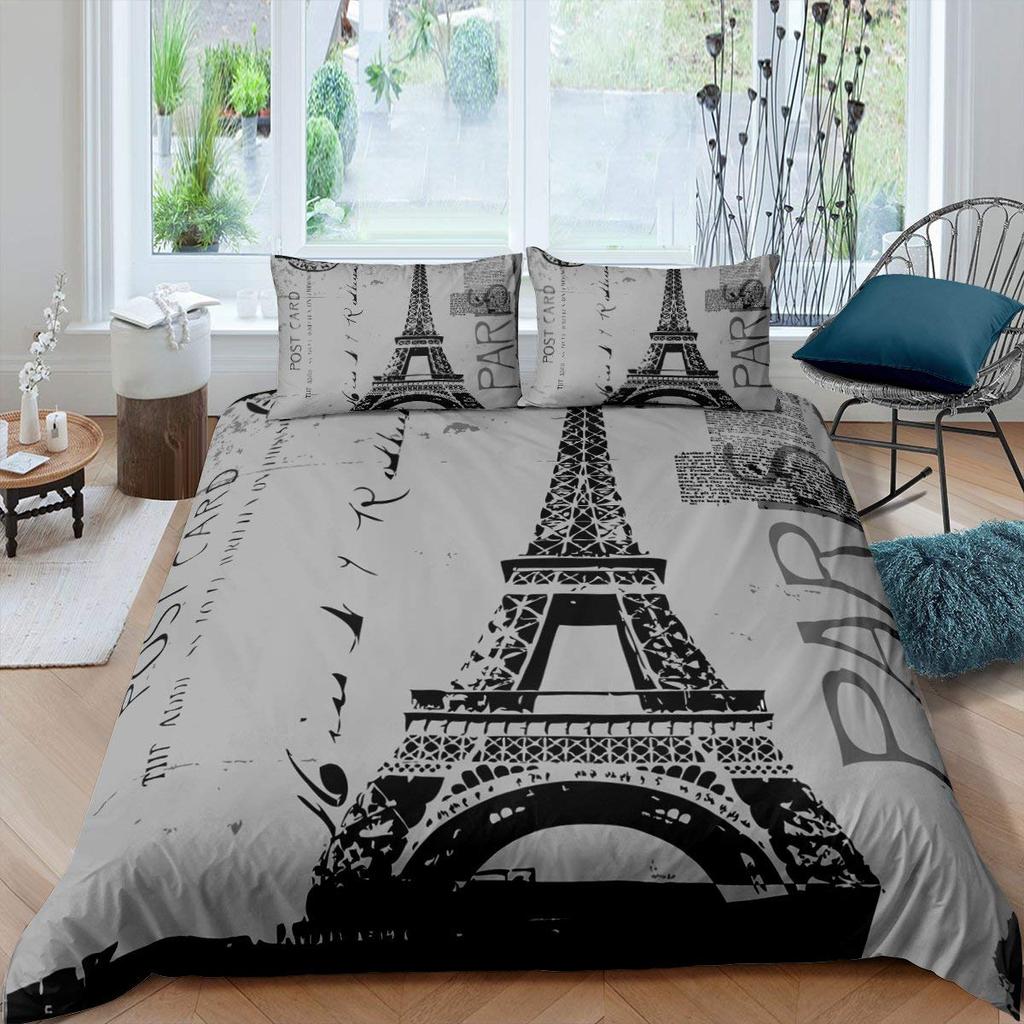 Old Newspaper Duvet Cover Set Vintage French Bedding Set Brown Quilt Cover For Kids Boys Girls Teens Polyester Comforter Cover