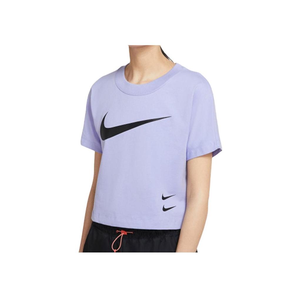 Nike Однотонная футболка с круглым вырезом и логотипом бренда, повседневная, с коротким рукавом, женские топы, фиолетового цвета DB3873-569