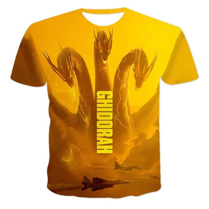 Футболка «Годзилла против монстра Кинг-Конга», футболка с 3D цифровым принтом, детская летняя одежда с короткими рукавами с героями мультфильмов для мальчиков и девочек, подарок