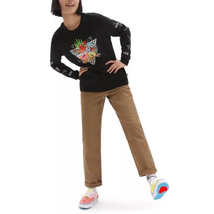 Vans X SPONGEBOB SQUAREPANTS Vans X SPONGEBOB Футболки Женские Черные С Круглым Вырезом Умеренный Прямой Крой VN0A5I3FYZS