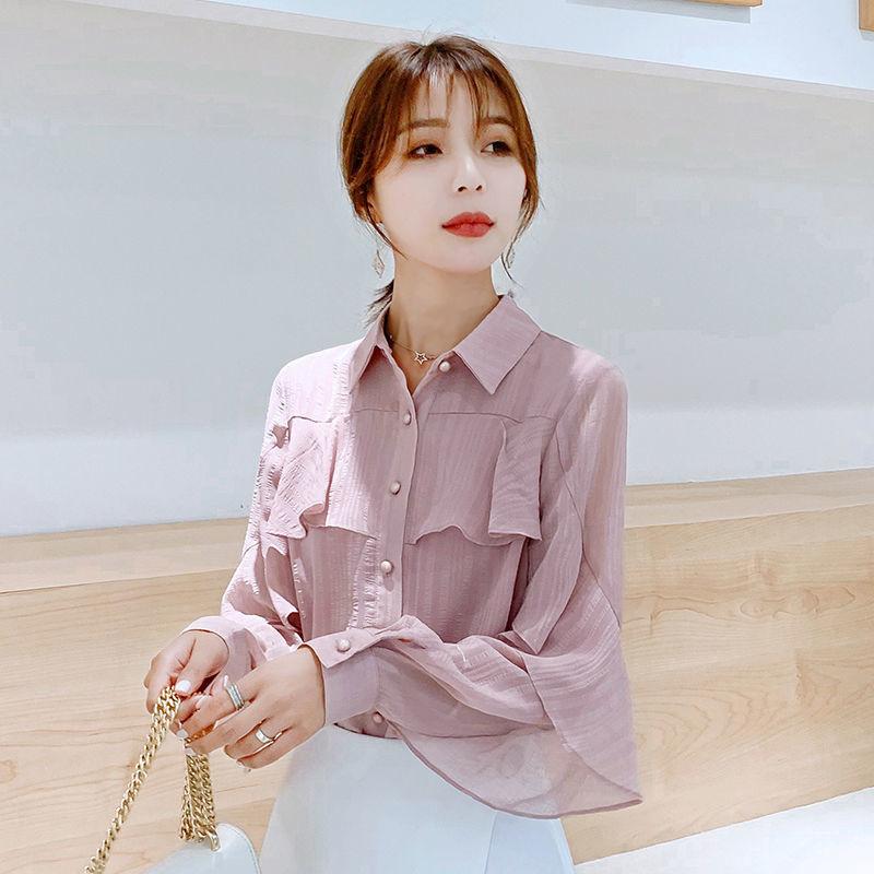 Шифоновая рубашка, женская весенне-летняя мода, топ с длинными рукавами, свободная маленькая рубашка, женские блузки, Tide