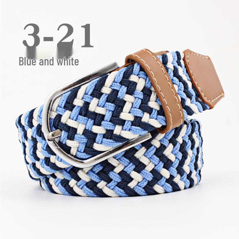 Korean Style Elastic Braided Canvas Belt with Pin Buckle for Men and Women