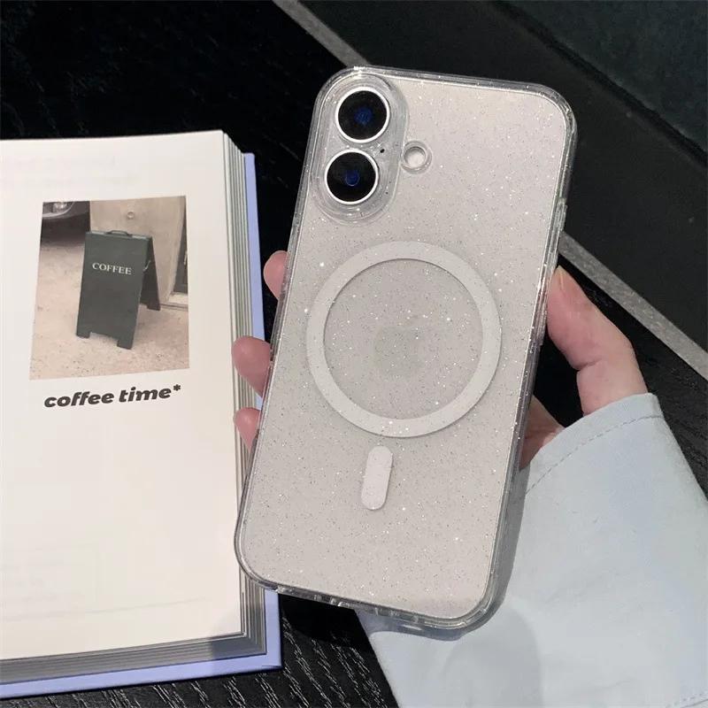 Для Magsafe Starry Sky Glitter Soft Case для IPhone 16 Pro Max 14 15 Plus 13Pro Magnetic Wireless Charger Прозрачный TPU силиконовый чехол