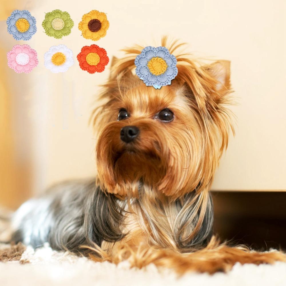24pcs Elastic Dog Hair Tie Decorative Flower Hair Tie Fashion Dog Grooming Decor Outdoor Walking