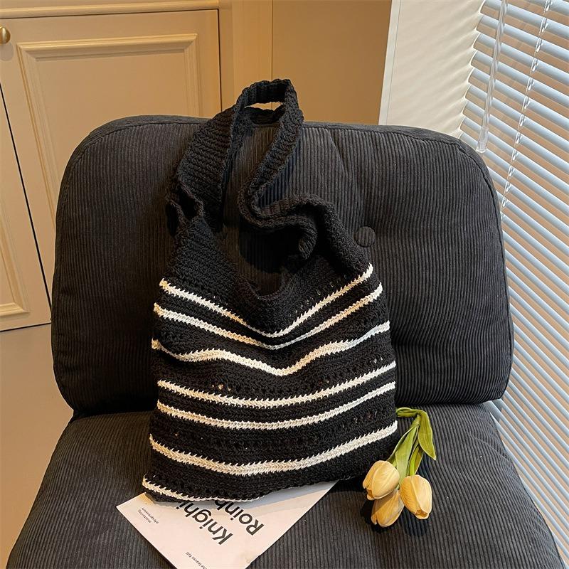 Вязаная сумка большой вместимости женская летняя новая универсальная полосатая плетеная сумка для отдыха на море пляжная сумка