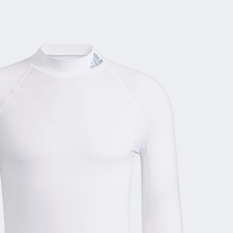 Adidas Однотонная футболка с принтом логотипа, облегающая, с высоким воротом и длинным рукавом, мужская, белая HA3301