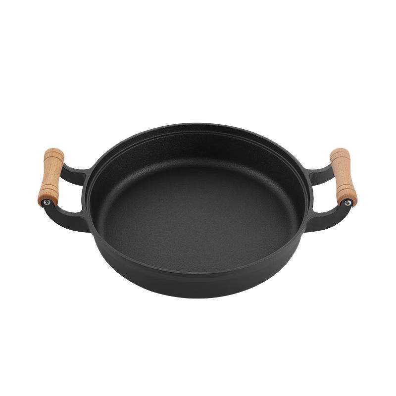 Telssida Cast Iron Frying Pan/Griddle with Wooden Handles