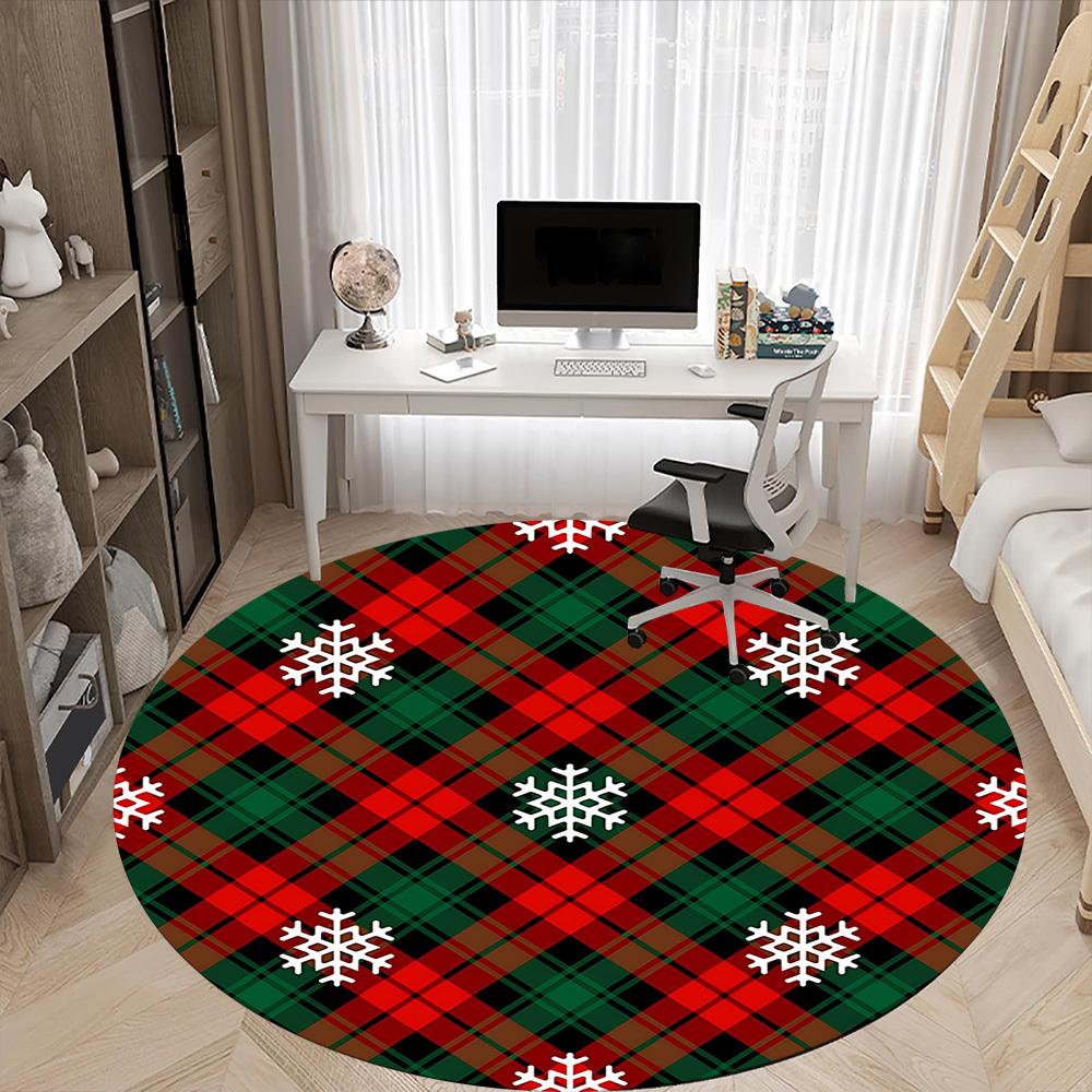 1pc Christmas Snowflake Pattern Carpet for Office Non-Slip, Round Carpet, Soft & Comfortable, Carpet for Office, Round Floor Mat yy251225148