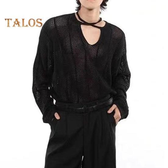 Осень-зима мужской свитер с ажурной резинкой и длинными рукавами, однотонный трикотажный пуловер с V-образным вырезом, средней длины, теплый трикотаж