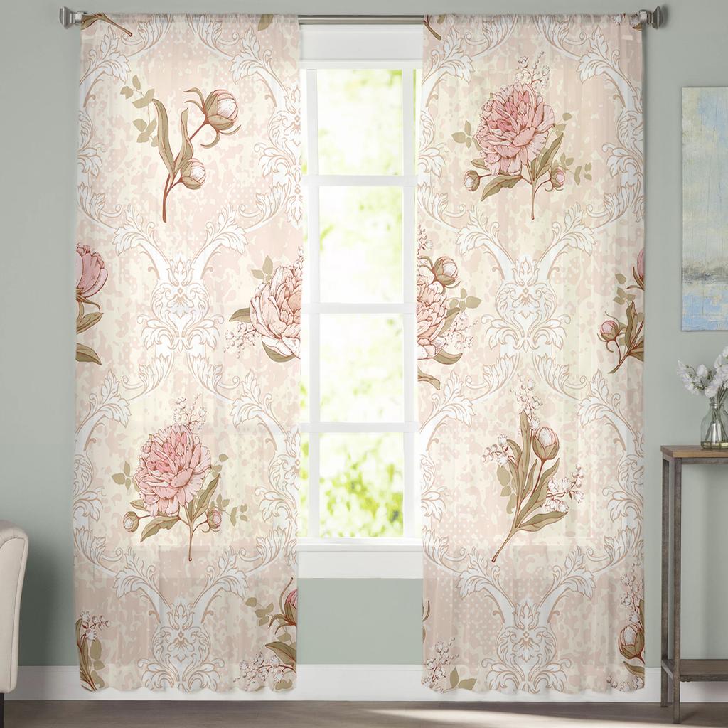 Цветы Листва Георгин Винтаж Вуаль Прозрачные Шторы Гостиная Окно Шифон Тюль Шторы Кухня Спальня Шторы Домашний Декор