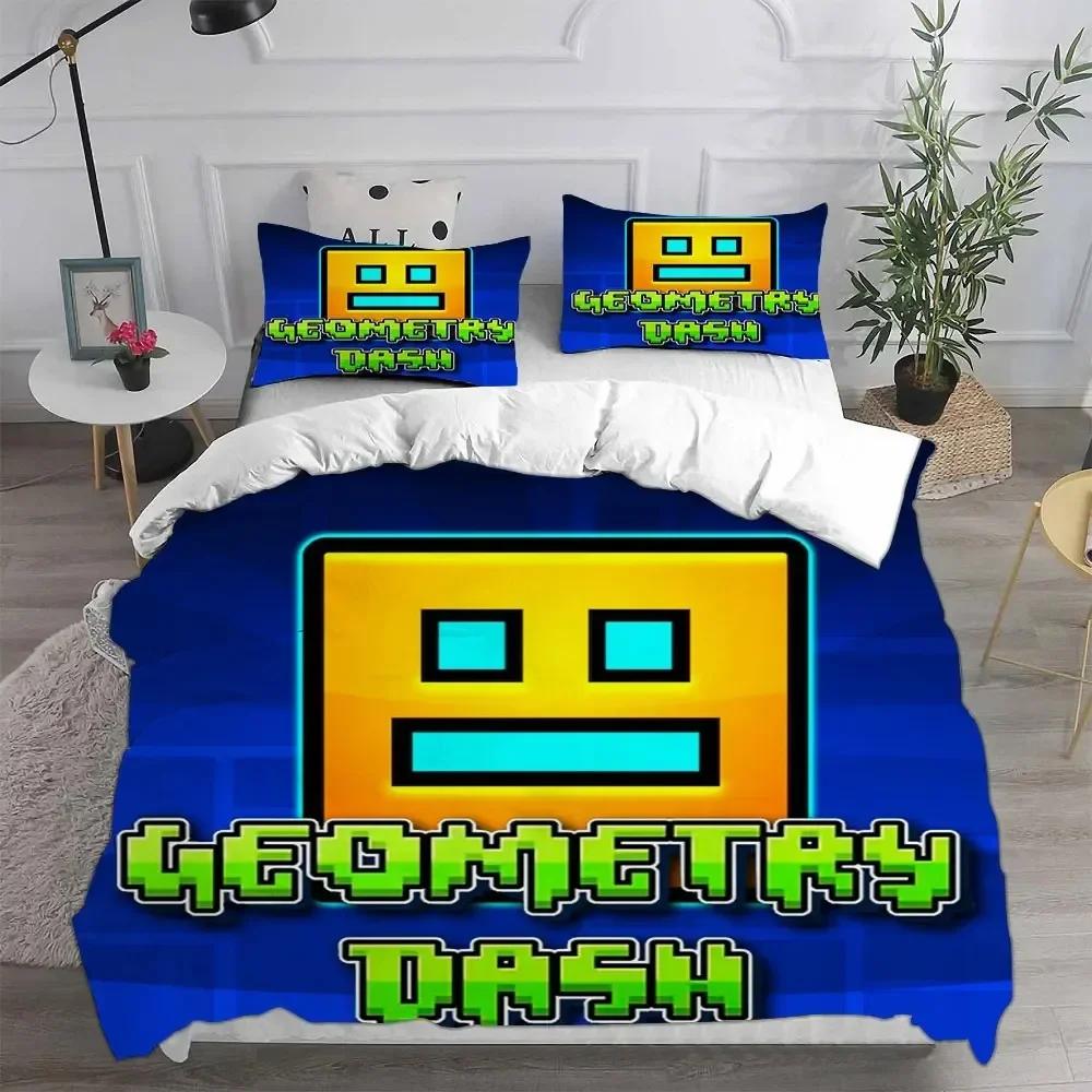 Верхний Комплект Постельного Белья Geometry Dash Печатный Комплект Постельного Белья С Наволочкой Пододеяльник Мягкий Односпальный Двуспальный Queen Super King Размер Спальня
