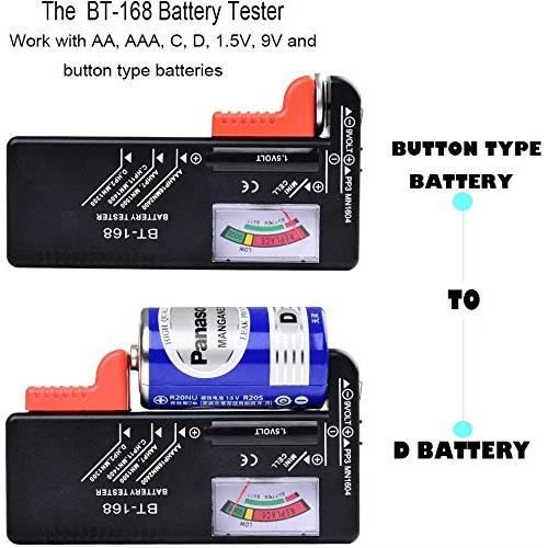 Тестер батареи – Тестер батареи для батареек AAA, AA, C, D, 1,5 В, 9 В и маленьких батареек, тестер уровня саморазряда 31