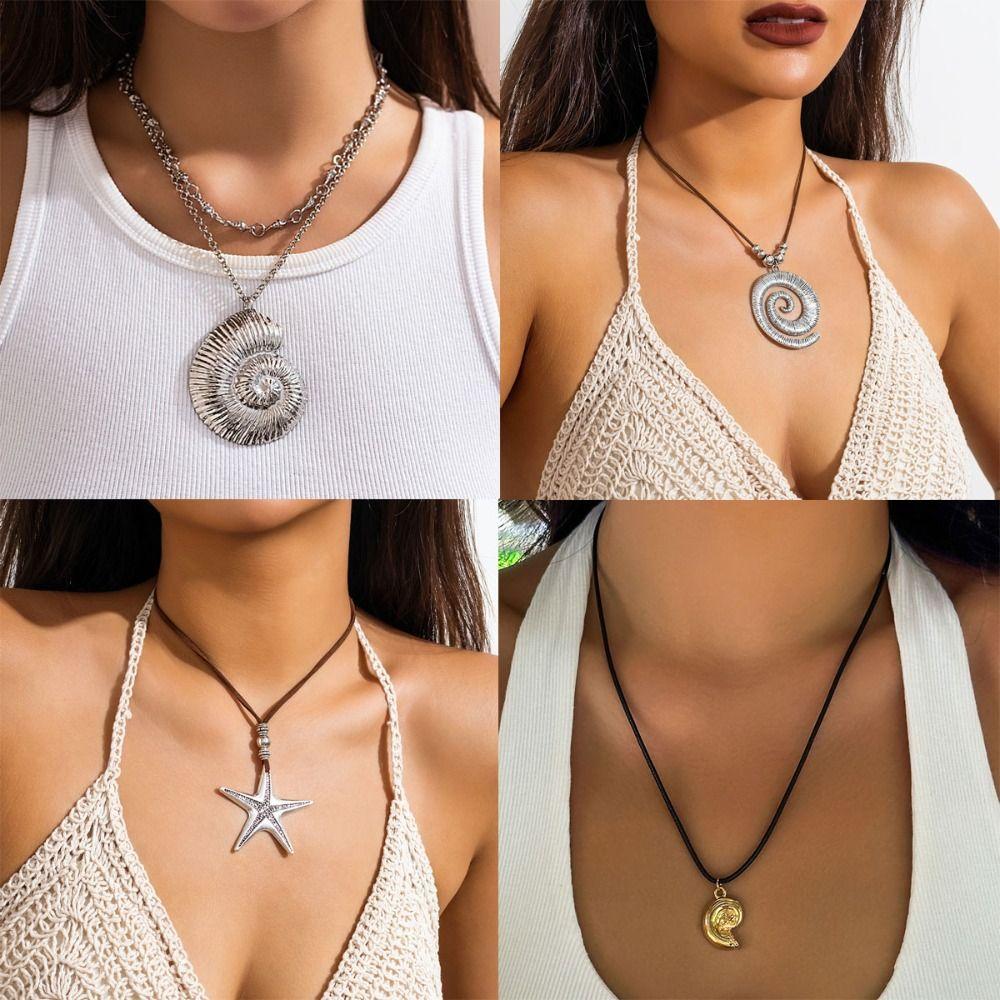 Серебряные ювелирные изделия в виде морской звезды, золотое ожерелье с подвеской в ​​виде ракушки, модное ожерелье из ракушек