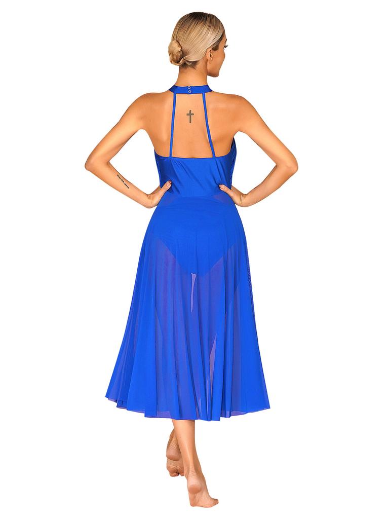 Струящееся танцевальное платье с разрезом, балетное тюлевое танцевальное боди без рукавов, асимметричное платье для катания на коньках