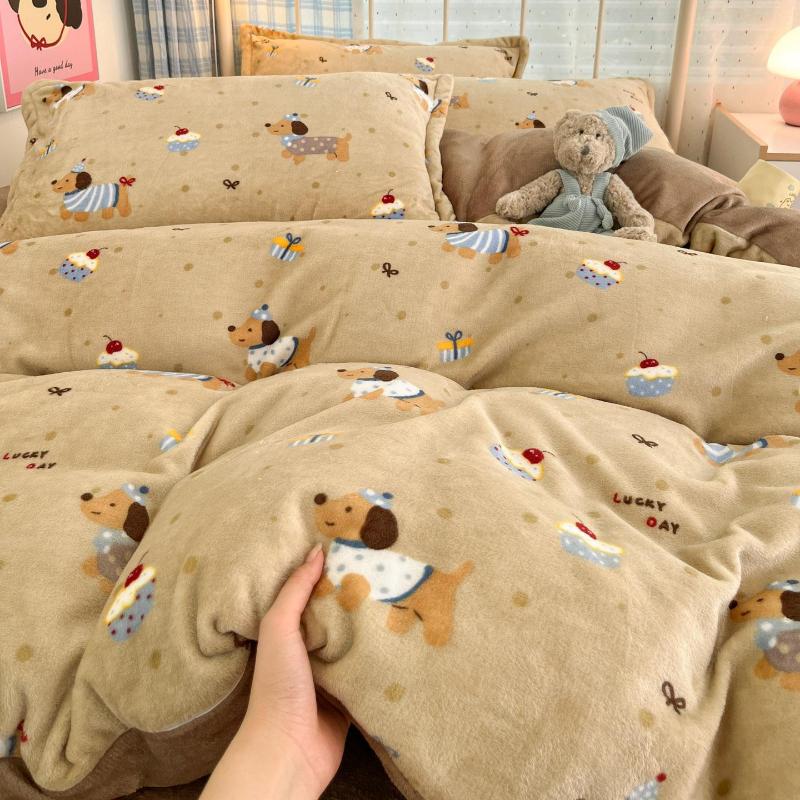 Winter Thickened Milk Fleece Bed Four-piece Set New Coral Fleece Flannel Single Quilt Cover Bed Sheet Three-piece Set Bedding