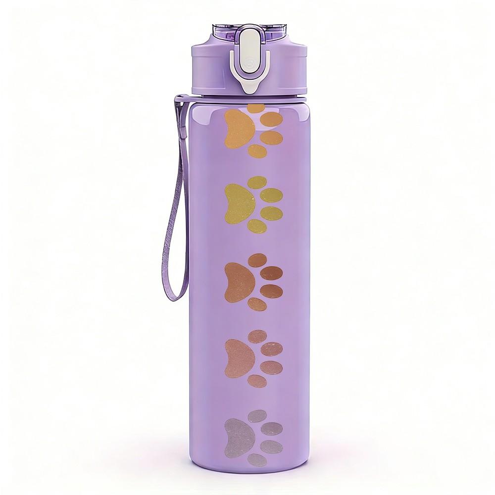1PC Vertical Paw Print Trail 750ml Color Plastic Sports Water Bottle Leakproof Flip Straw Lid Suitable for Sports Office Home Use
