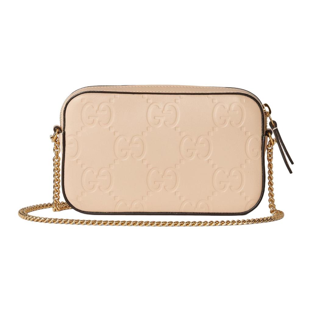 Gucci GG Embossed Leather Chain Crossbody Bag Beige Daily Party Shopping 781554-AAC1Q-5701