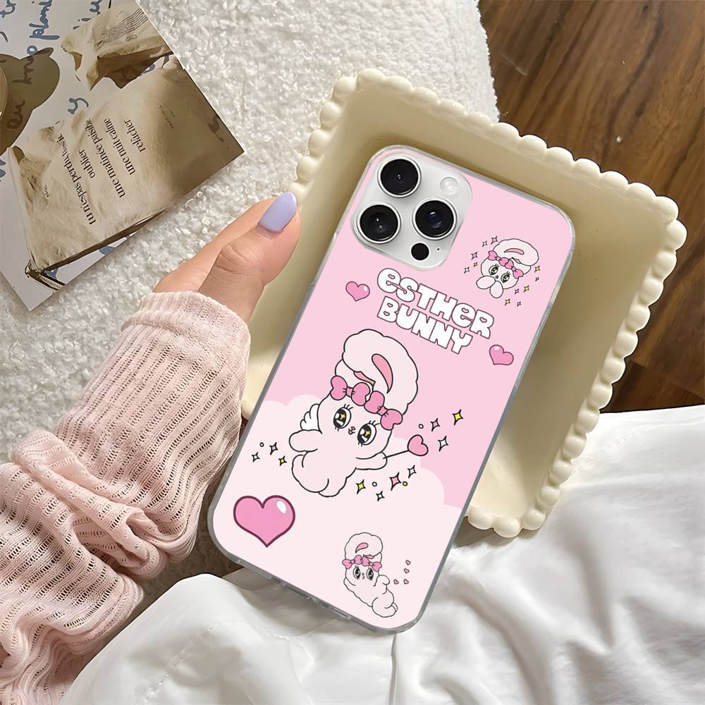 Lovely Cartoon Esthers Bunny For iPhone 14 Pro Max 13 17 11 16 12 15 Air Plus Satin Colorful Phone Case