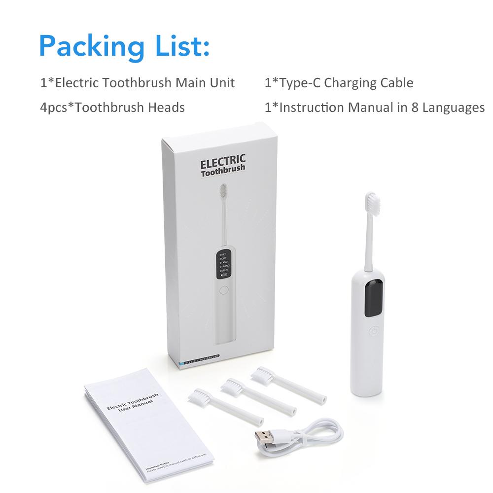Электрическая вращающаяся зубная щетка для взрослых со сменными насадками для глубокой чистки, перезаряжаемая, с умным таймером, для отбеливания зубов.