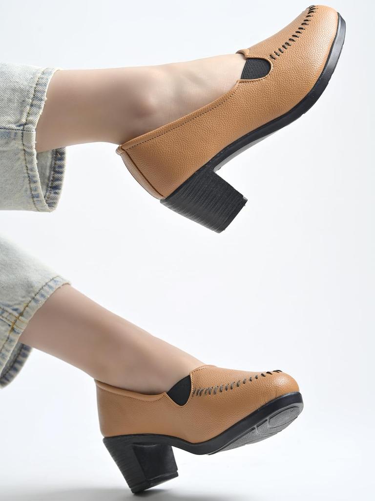 Shoetopia Женские Классические Туфли на Блочном Каблуке Стильные Офисные Туфли-Слипоны Удобная Обувь на Каблуке