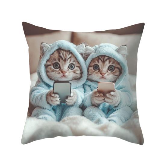 Милый чехол на декоративную подушку с кошкой, с принтом мультяшного животного, наволочка для диванной подушки для дивана, спальни