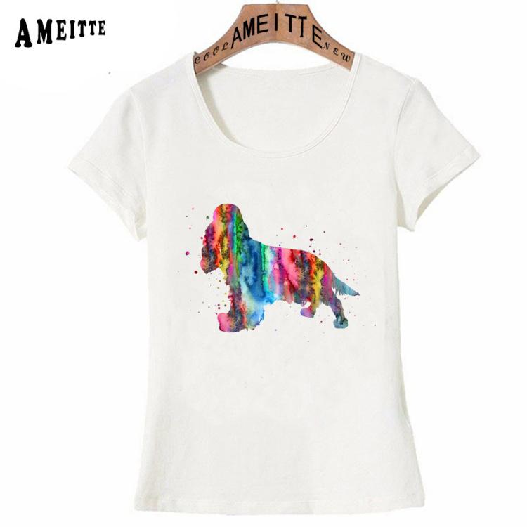 English Cocker Spaniel Watercolor T Shirt Summer Women Short Sleeve My Best Friend Pet Dog A
