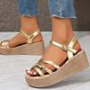2024 New Versatile Women's Open Toe Wedge Sandals Women's Shoes Thick Sole Wedge Sandals Fashion Pattern Beach Outdoor