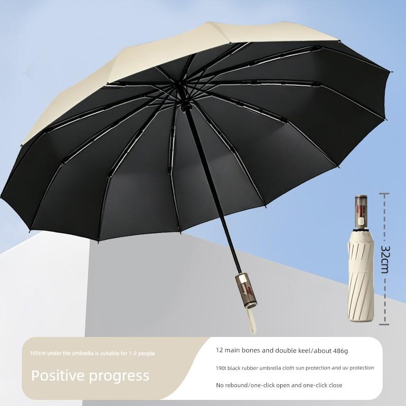 Children's Umbrella for Both Sunny and Rainy Weather, Anti-Rebound, Portable, Reverse Folding, Girls' Black Coating Sunshade, Fully Automatic Folding