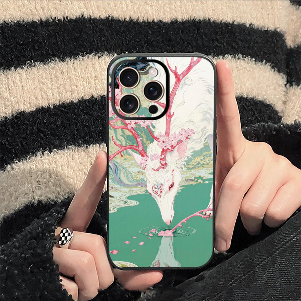 Укиё-э японская art живопись узор Чехол для телефона для iPhone 17 16 e 15 14 13 12 Plus Mini Pro Max Мягкий черный Ударопрочный чехол