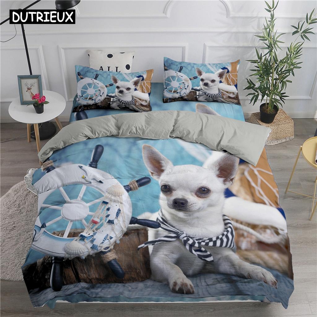 Lovely White Dogs Bedding Set Animal Fashion 3D Print Comforter Luxury Queen King Single Size Duvet Cover Set Home Textile Decor