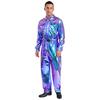 Mens Shiny Metallic Turn Down Collar Long Sleeve High Waist Jumpsuit Halloween Costume